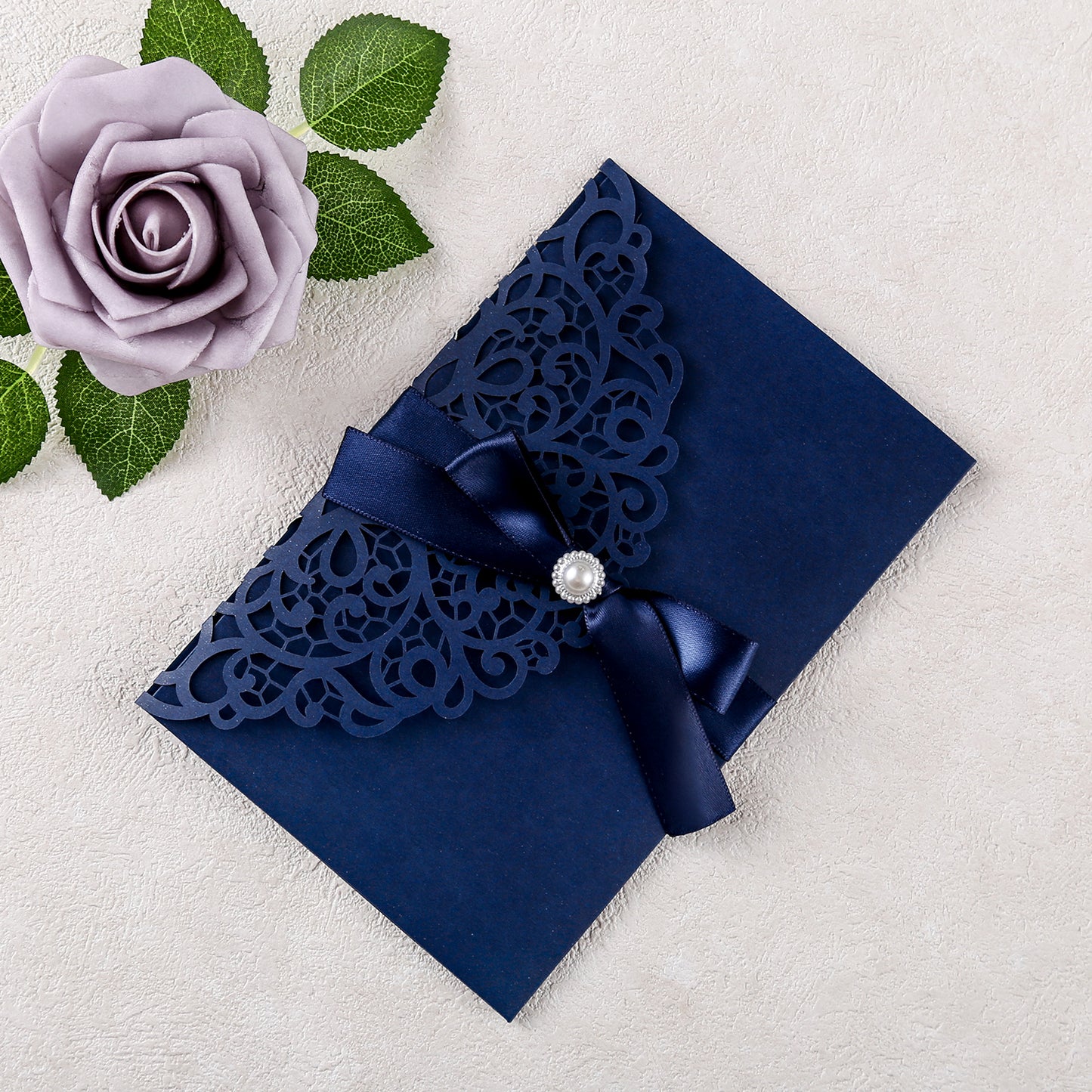4.7 x7 inch Blue Laser Cut Hollow Rose Wedding Invitations Cards with Envelopes for Wedding Party