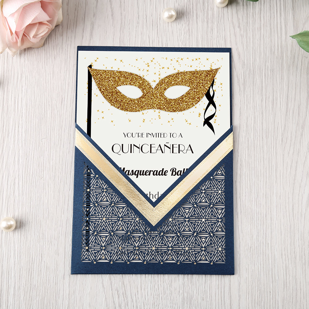 Blue Floral Laser cut invitation cards for Wedding, Anniversary - DorisHome
