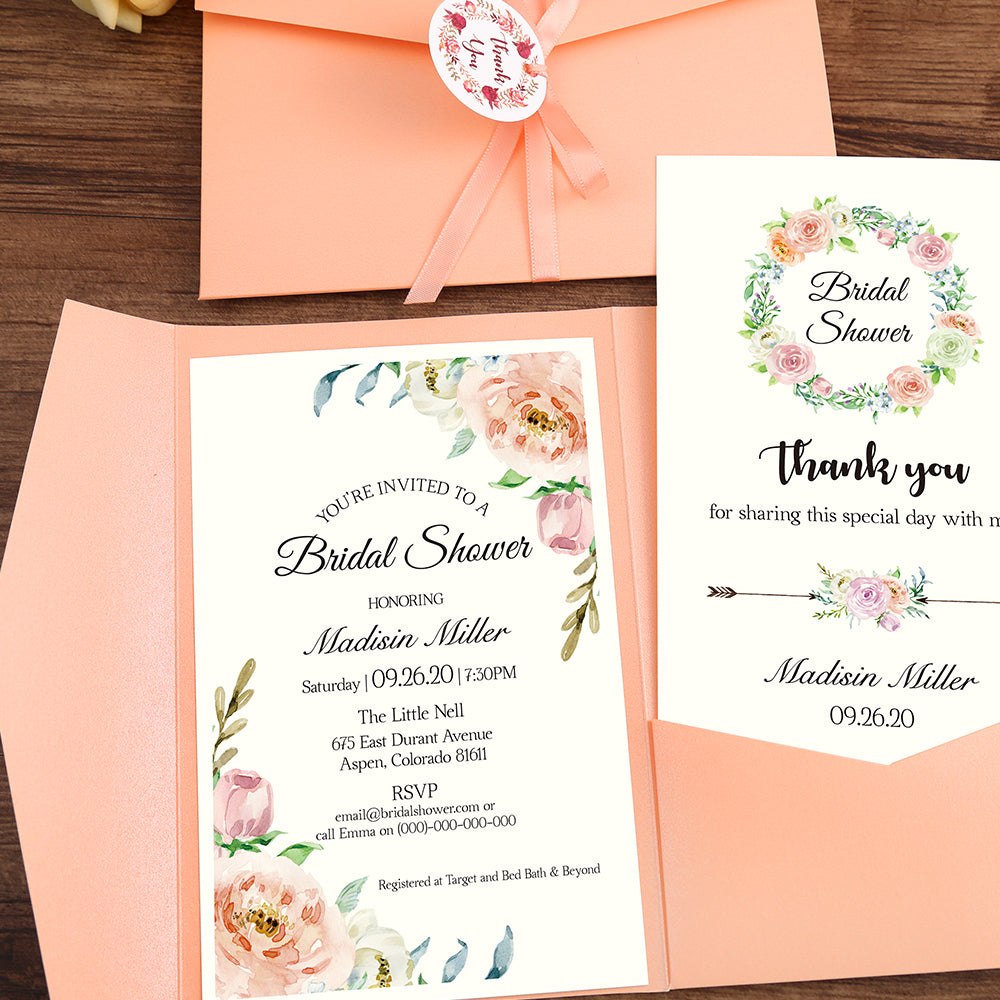 Pocket Pink Wedding Invitations Greeting Cards - DorisHome