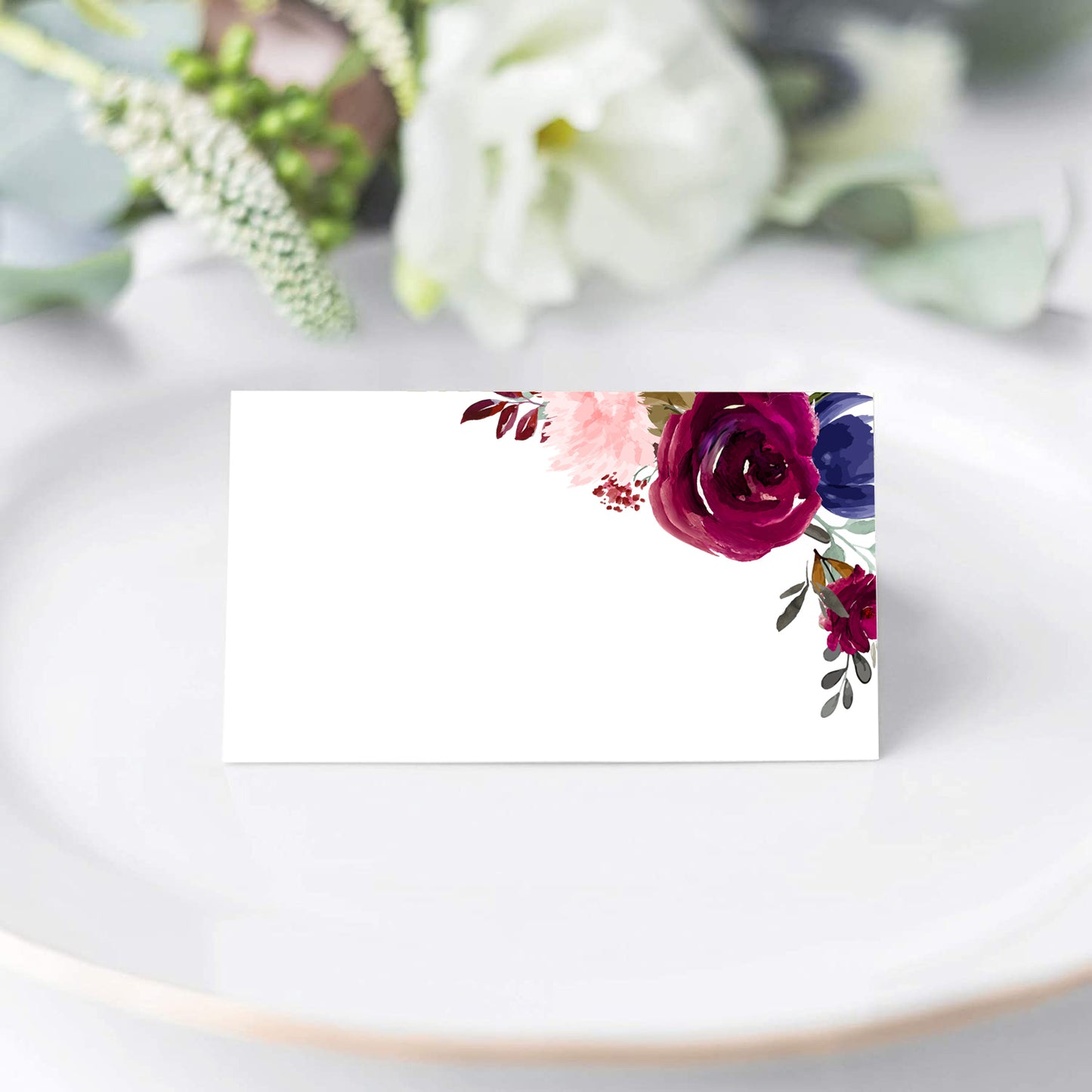 Floral Place Cards for Wedding or Party, Seating Place Cards for Tables, Scored for Easy Folding, Flower Design, 2 x 3.5 Inches