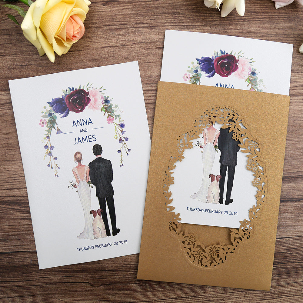 Pocket Gold Wedding Invitations Greeting Cards - DorisHome