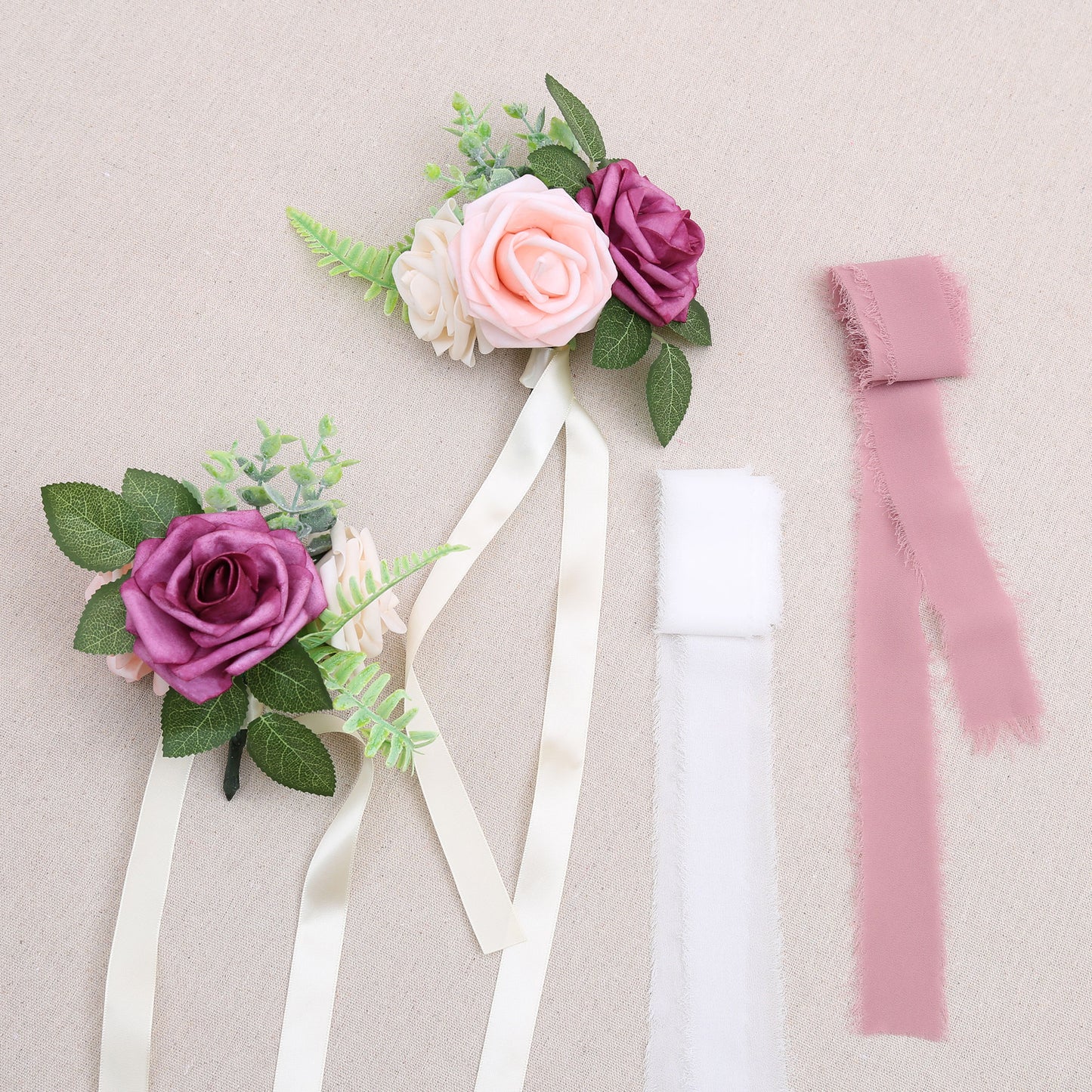 Faneya 12pcs Fuchsia Pink Cream Floral Wedding Flower Artificial Flowers