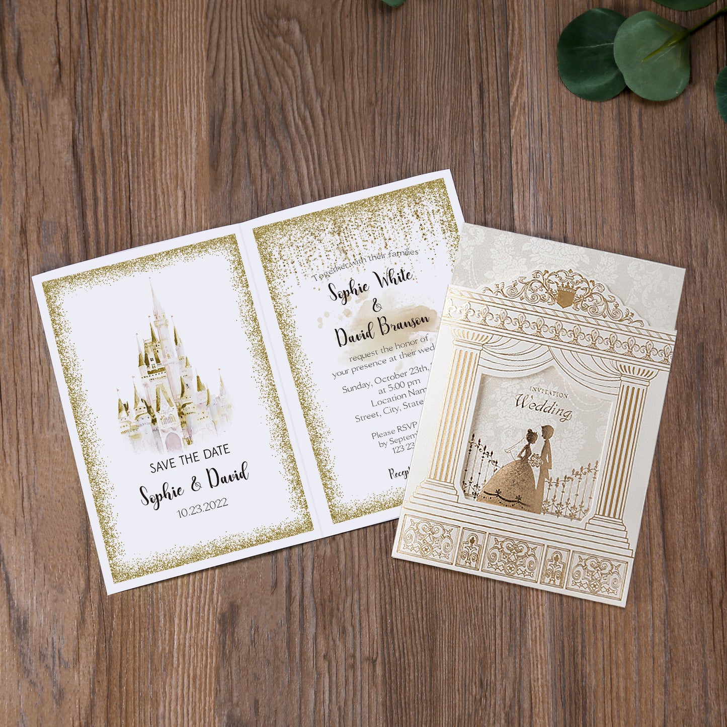 Gold Vintage Laser cut Wedding Invitation