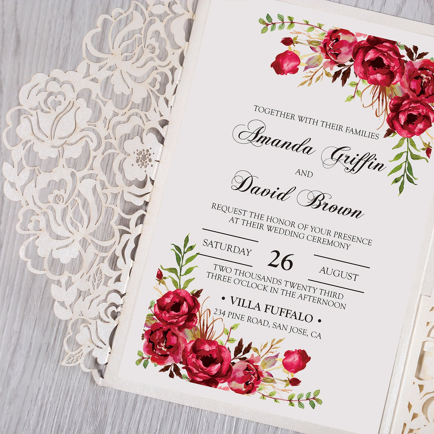 White Floral Laser cut invitation cards for Wedding
