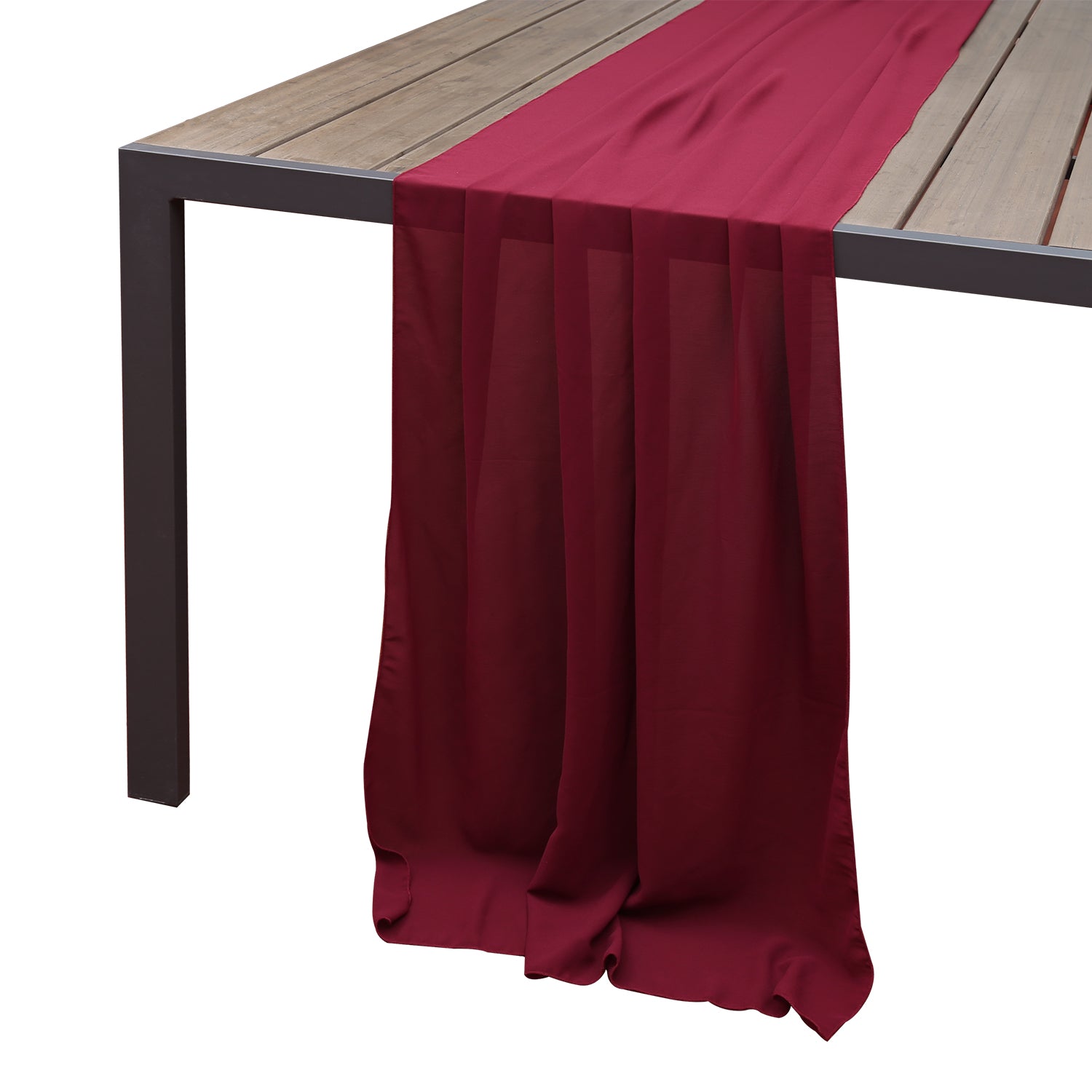 Doris Home 1pc 27x120inches 10ft Burgundy Chiffon Table Runner Tulle Extra Long Sheer Decoration With Ivory Ribbon For Romantic Wedding Reception Bridal Baby Shower Holiday Party - DorisHome