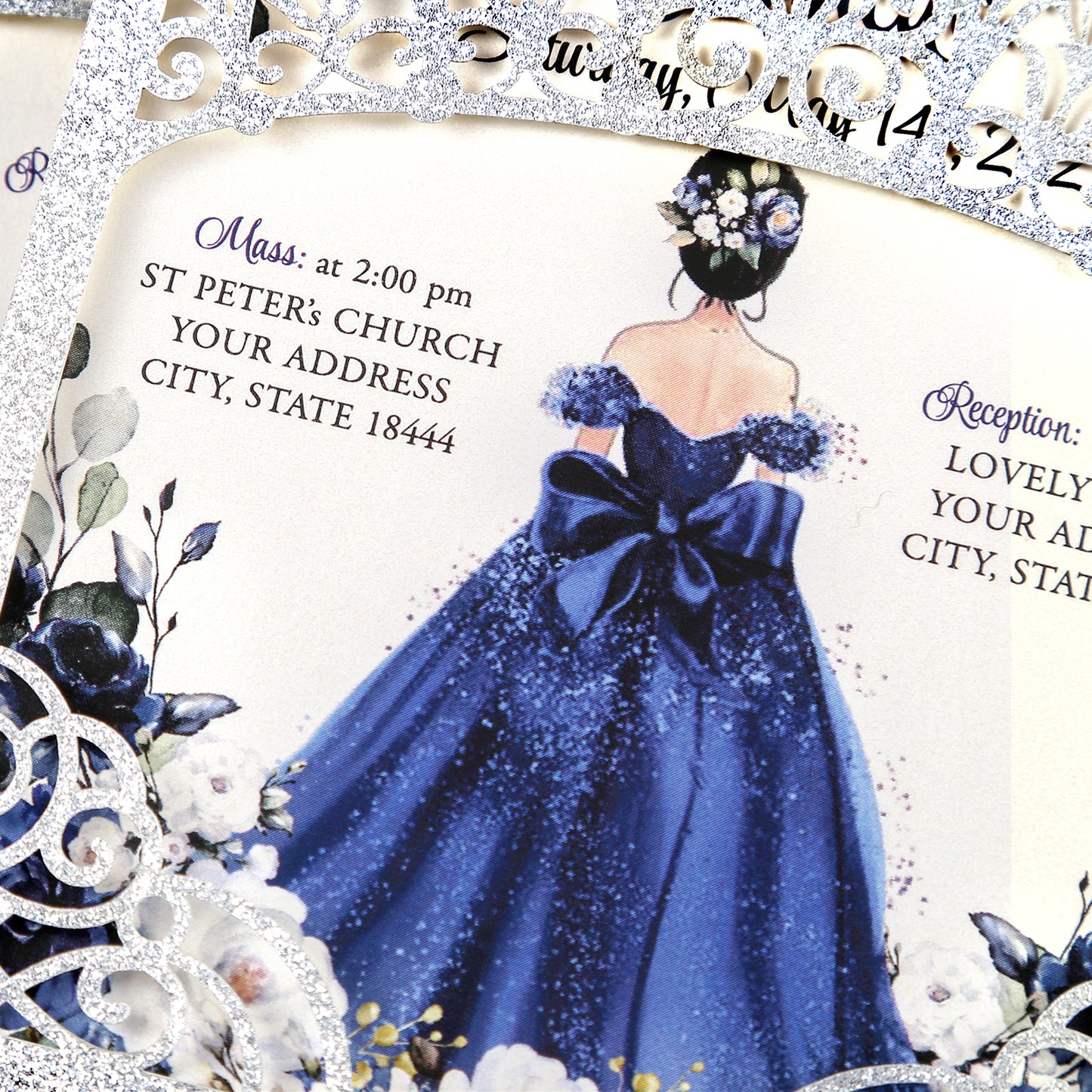 Silver Glitter Invitations Greeting Cards For Quinceanera - DorisHome