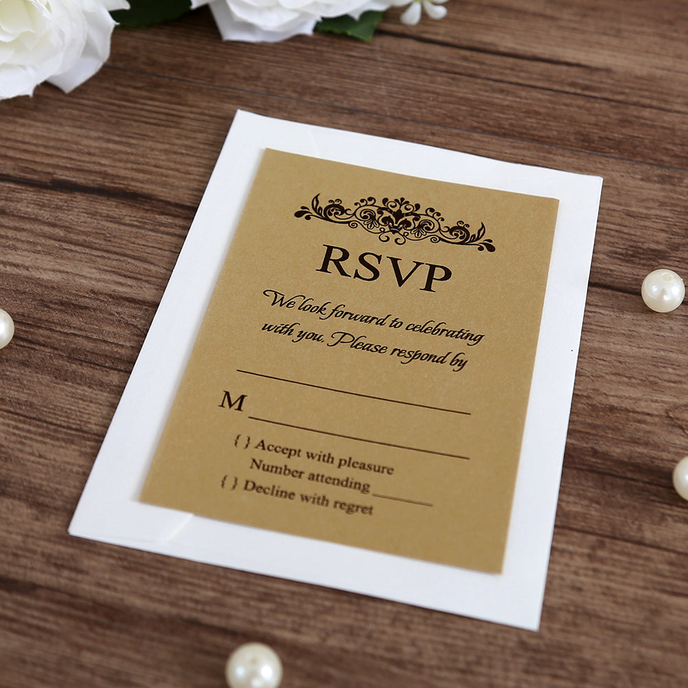 Gold RSVP Card with Envelope for Wedding - DorisHome