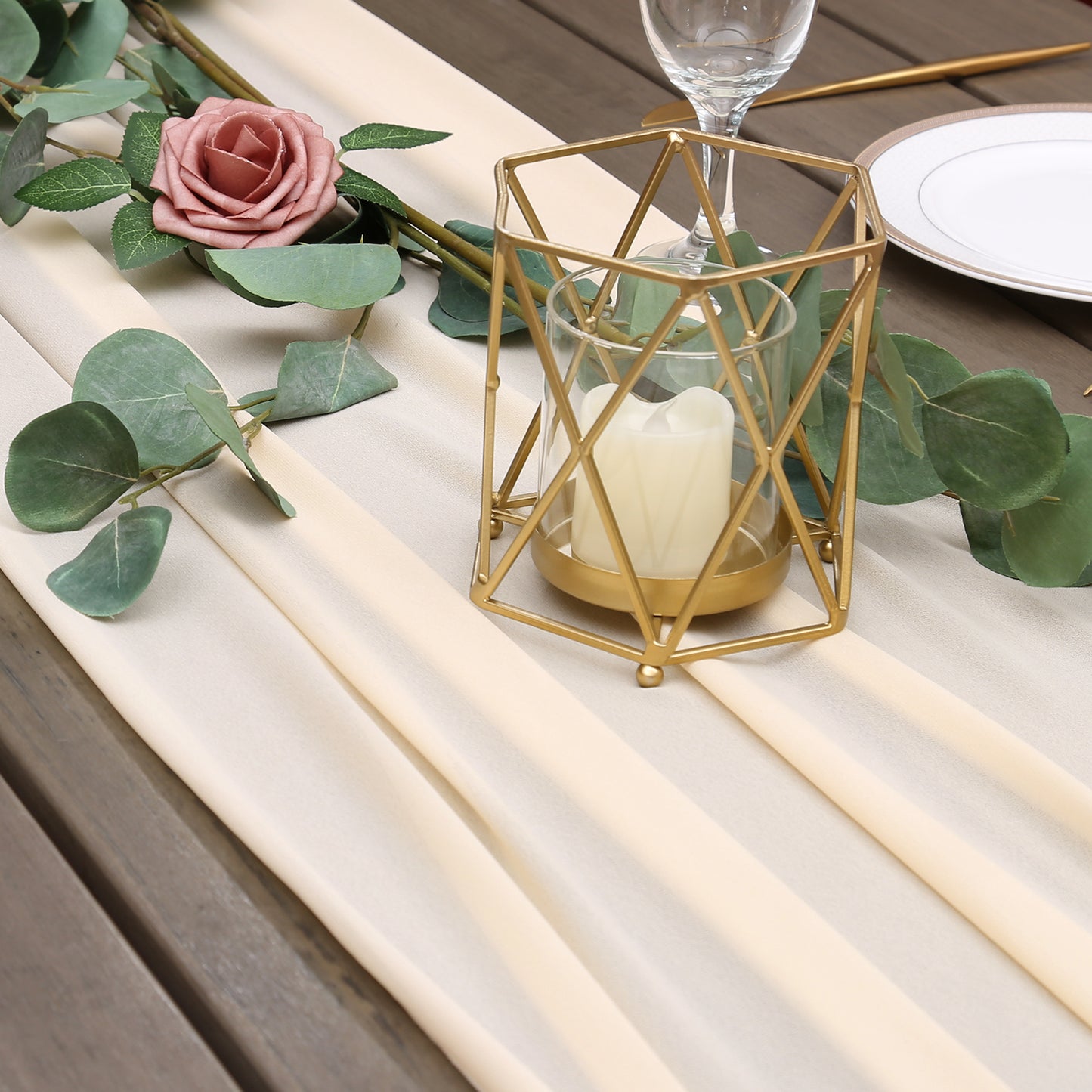 Doris Home 1pc 27x120inches 10ft Cream Chiffon Table Runner Tulle Extra Long Sheer Decoration With Ivory Ribbon For Romantic Wedding Reception Bridal Baby Shower Holiday Party - DorisHome