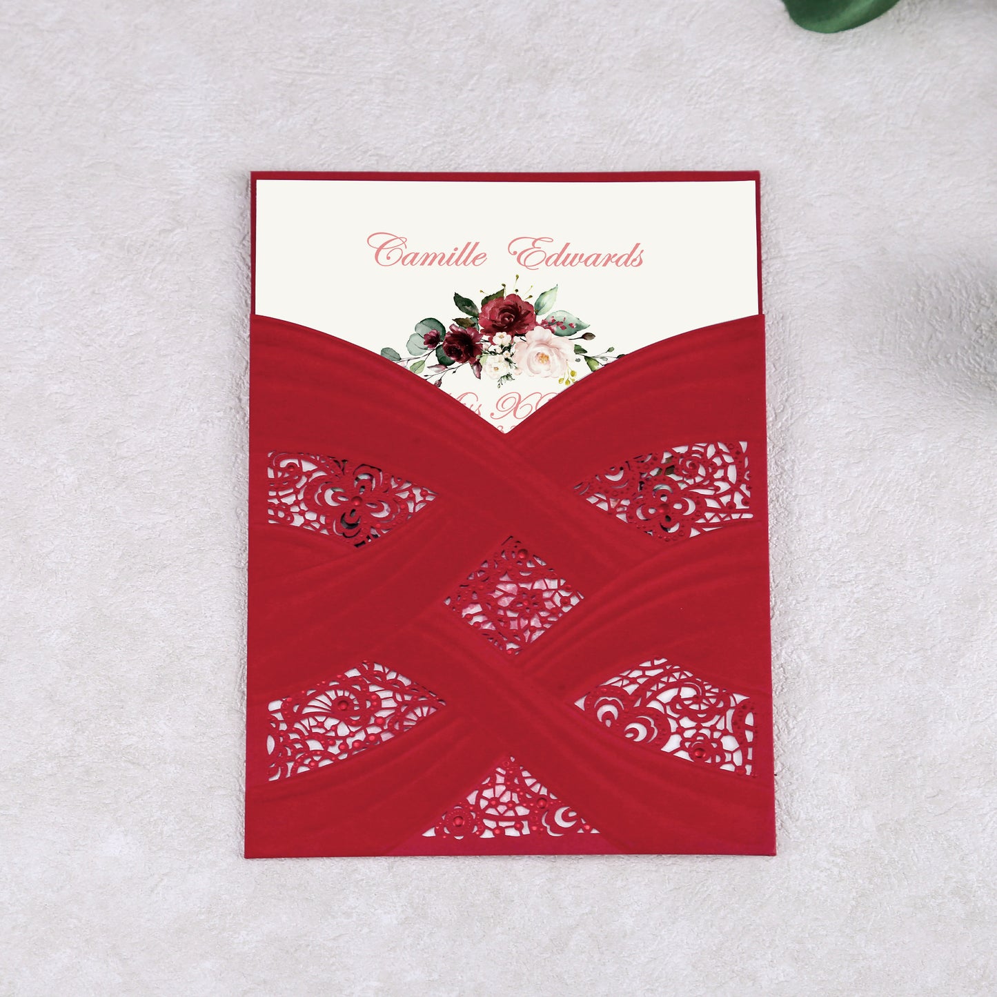Red Vertical Laser Cut Invitation Cards for Quinceanera / Sweet 16