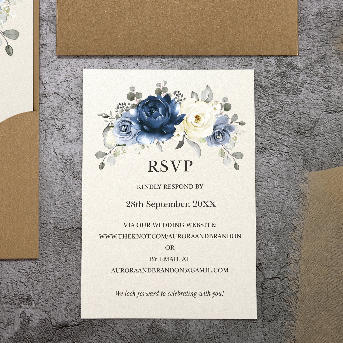 Vertical Blue Floral Laser cut invitations for Wedding Anniversary