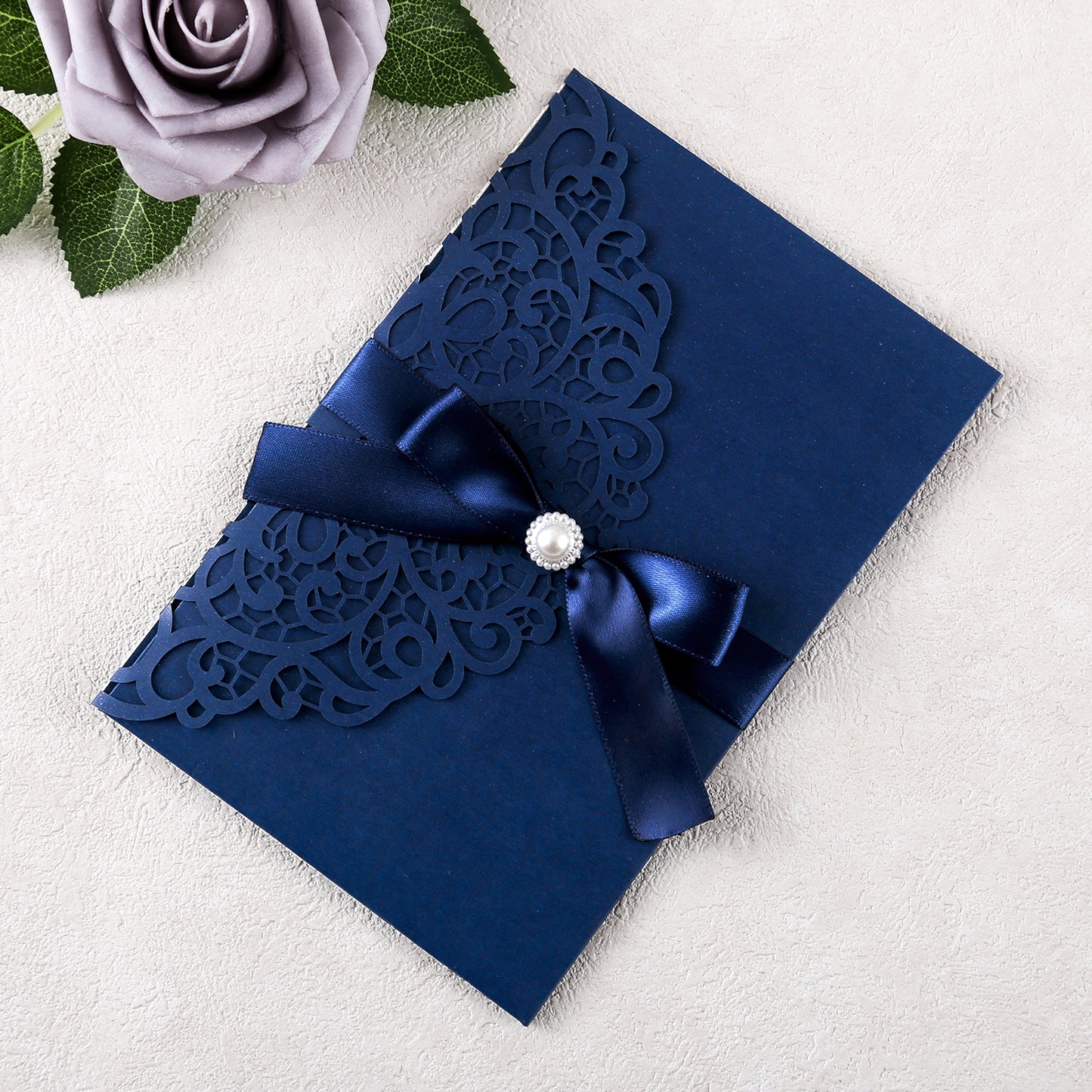 4.7 x7 inch Blue Laser Cut Hollow Rose Quinceanera Invitations Cards with Envelopes for Quinceanera Party