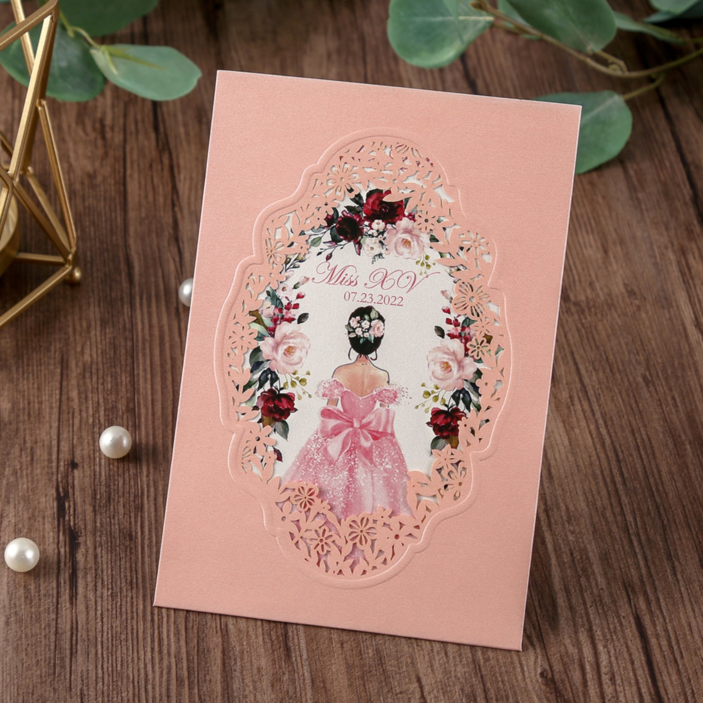 Pocket Pink Wedding Invitations Greeting Cards For Quinceanera