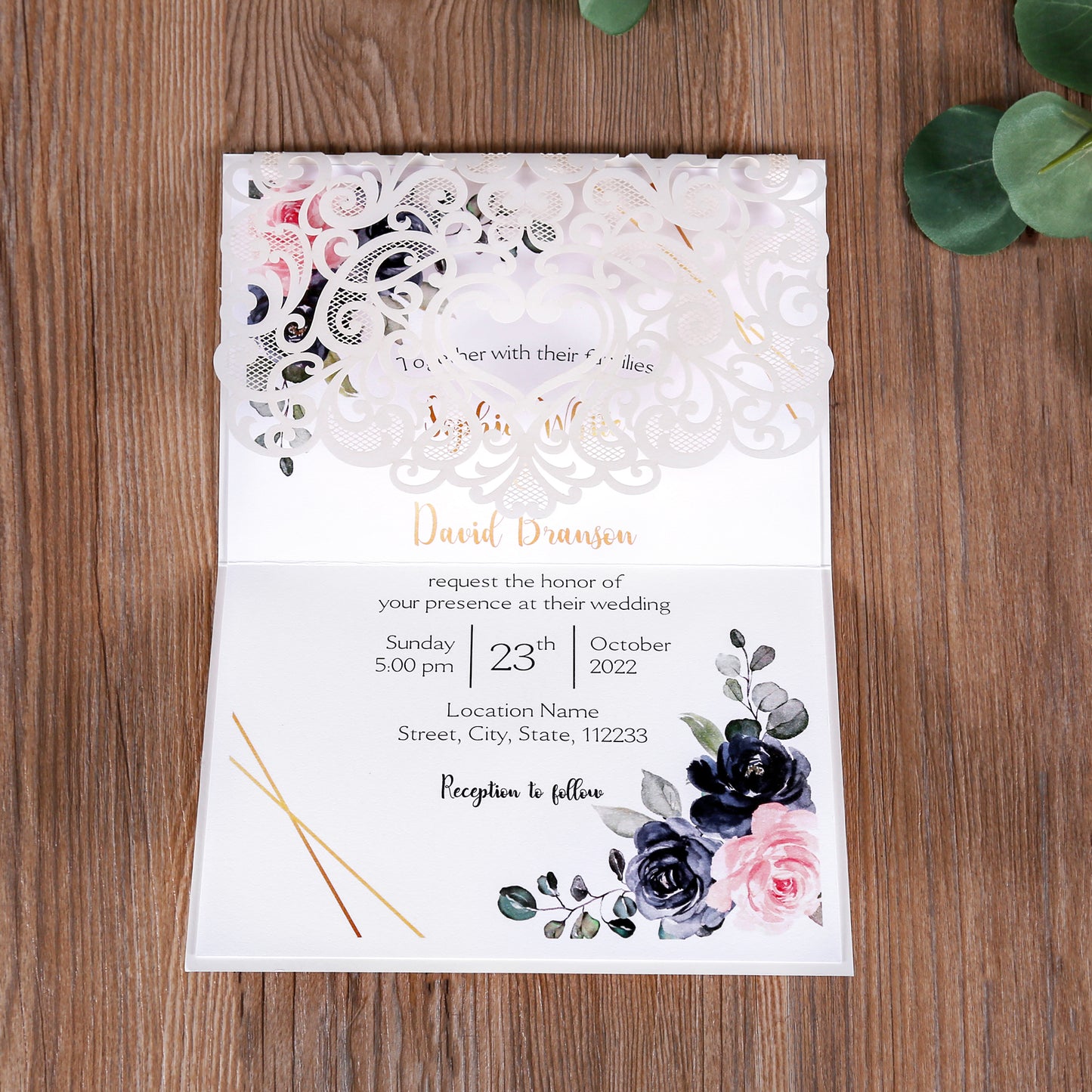 Ivory White Laser Cut Flower with Bowknot Wedding Invitations,Invitations
