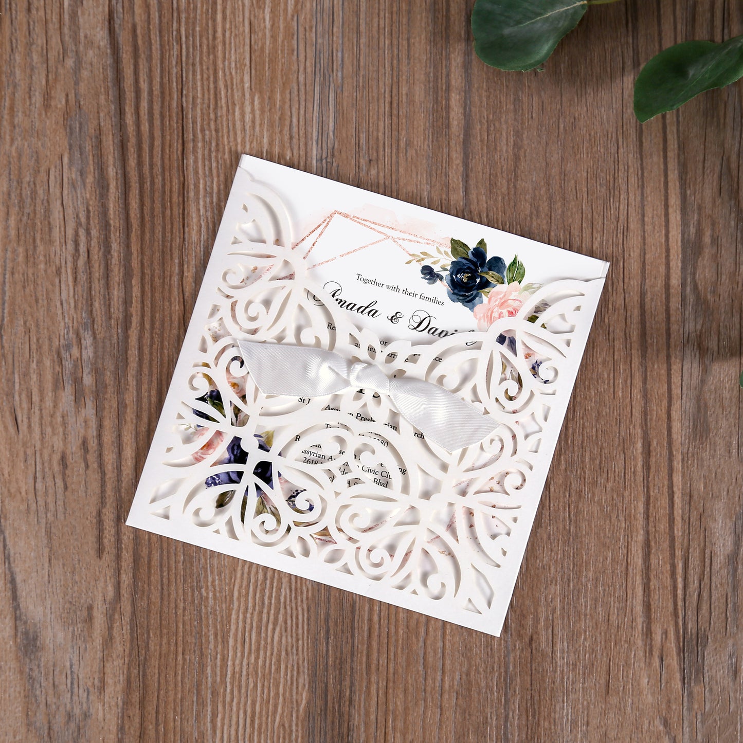 Lace Bowknot Vintage Laser Cut Wedding Invitation White Hollow-out Flowers