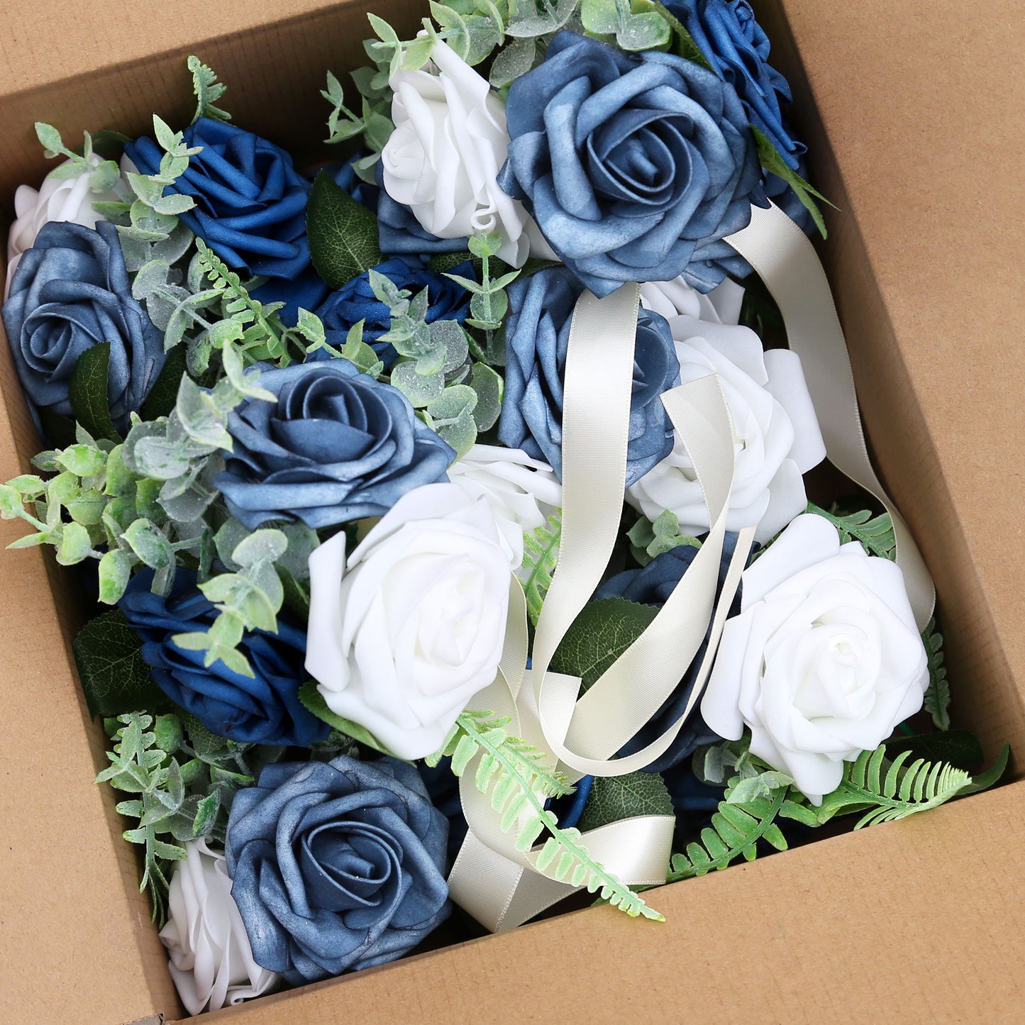 Faneya 12pcs Blue White Floral Wedding Flower Artificial Flowers