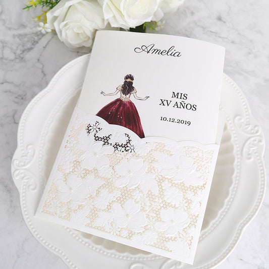 Ivory White Small Pearl Lace Invitations,Invitations - DorisHome