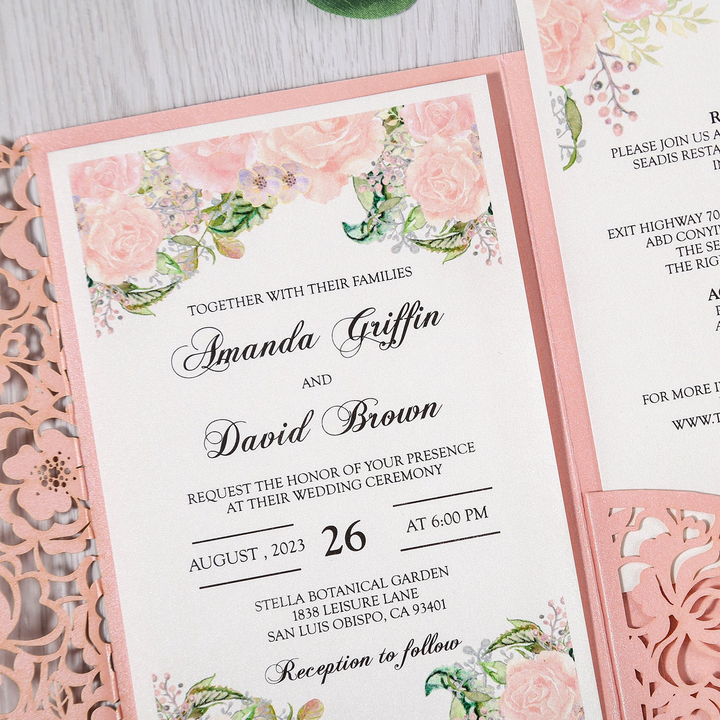 Pink Floral Laser cut invitation cards for Wedding