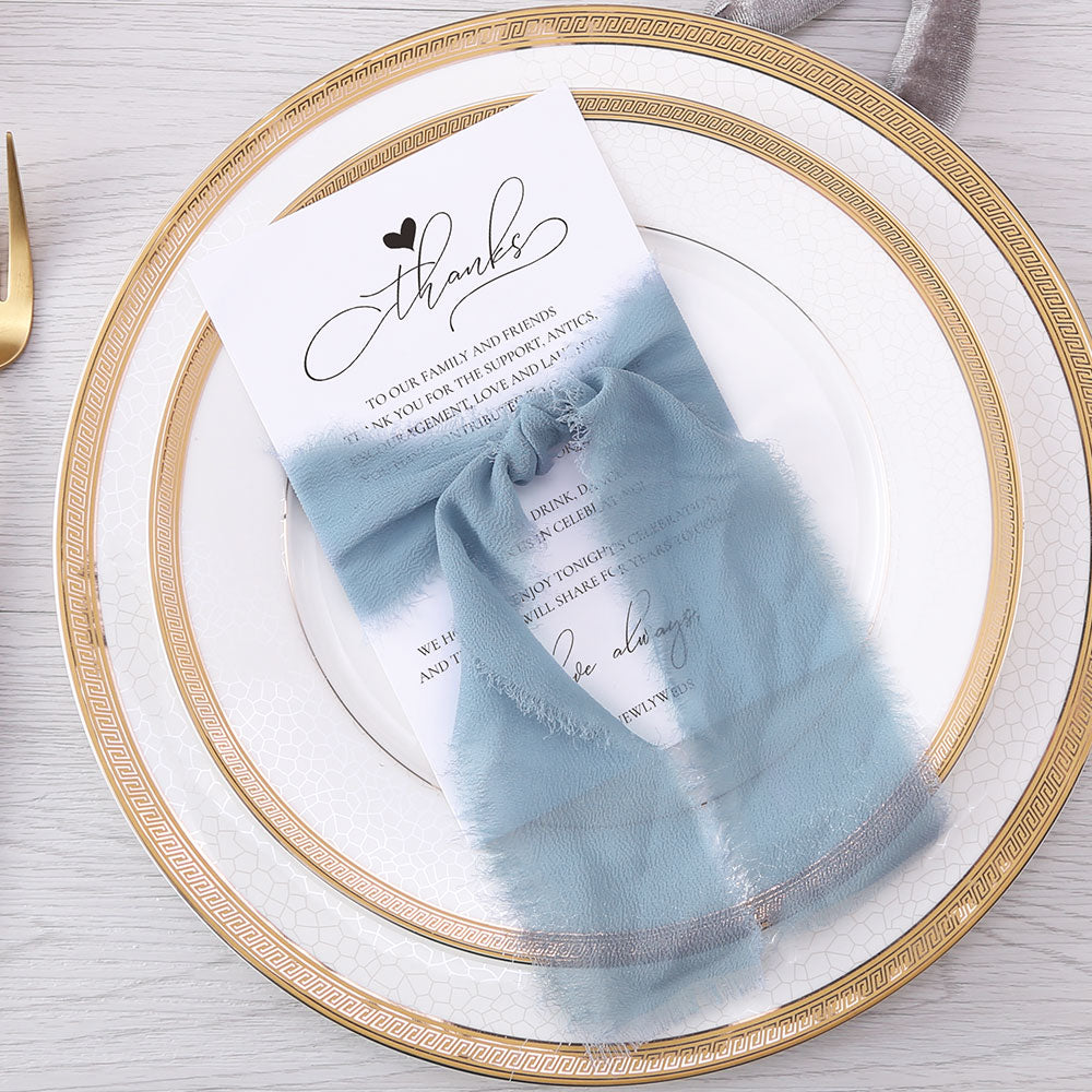 Thank You Place Setting Cards With Dusty Blue Chiffon Ribbon - DorisHome