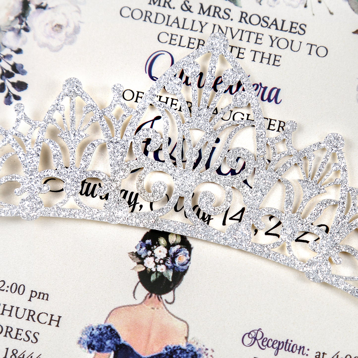 Silver Glitter Invitations Greeting Cards For Quinceanera - DorisHome