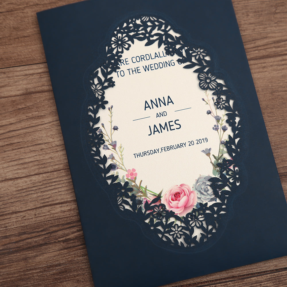 Pocket Navy Wedding Invitations Greeting Cards For Wedding - DorisHome