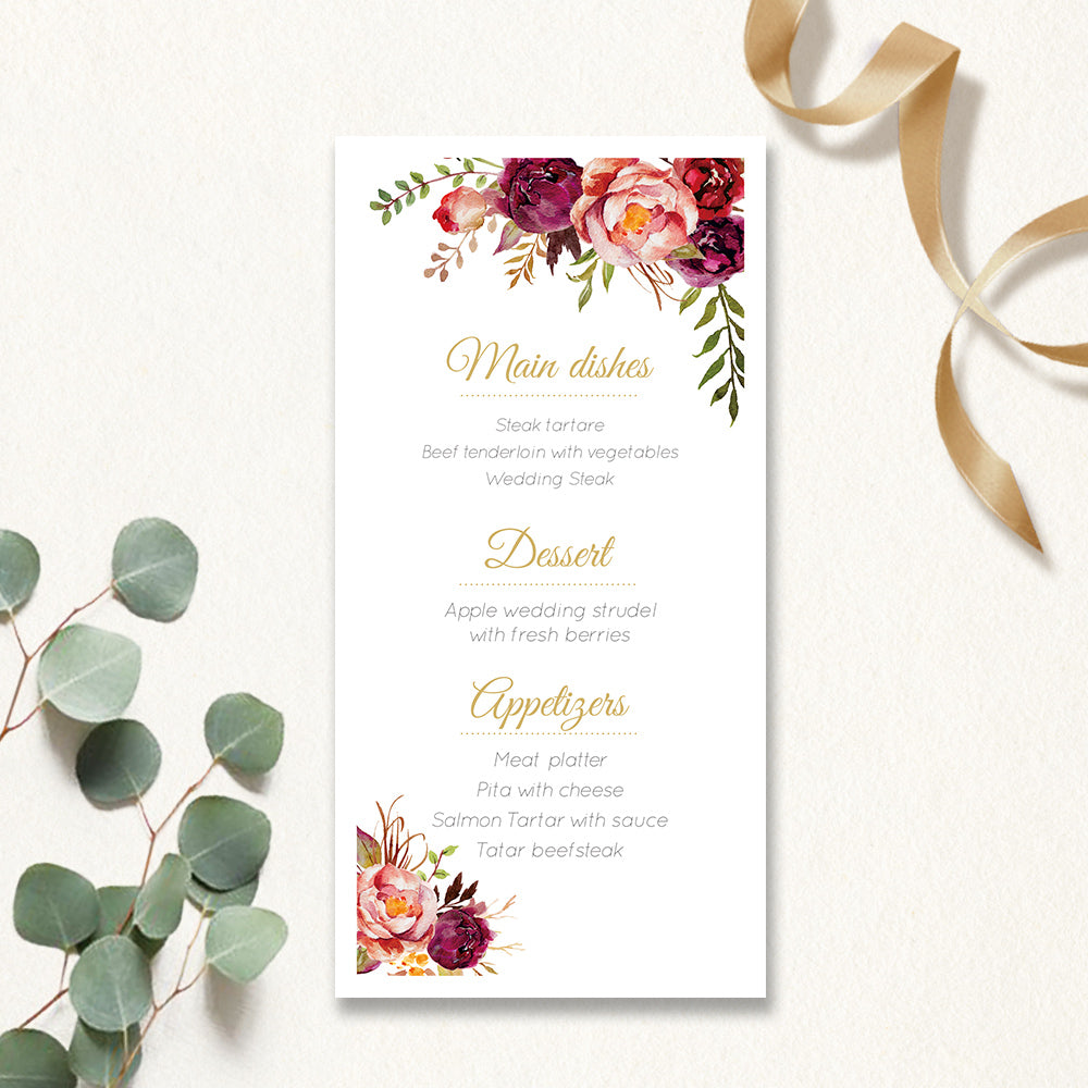 Dusty Rose Paeonia flora Menu Cards - DorisHome