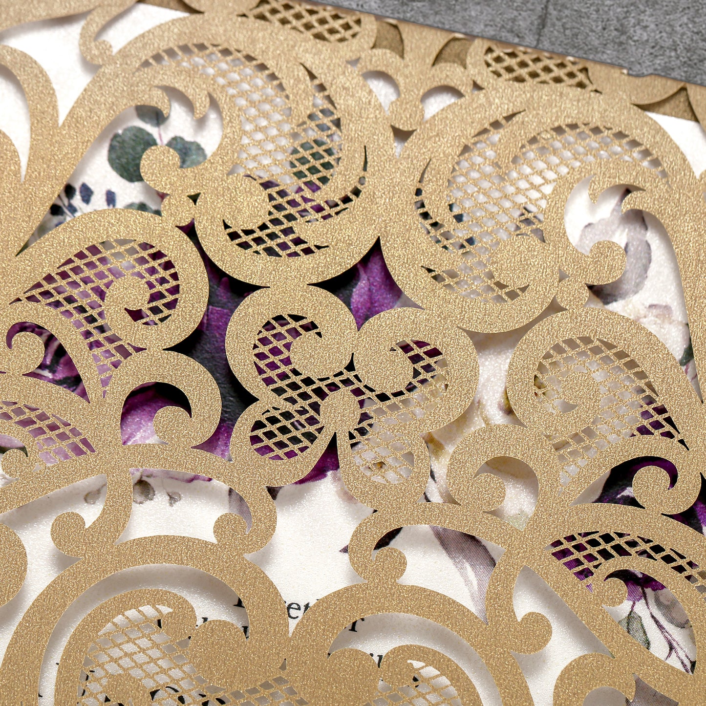 Vertical Purple Floral Laser cut invitations for Wedding Anniversary