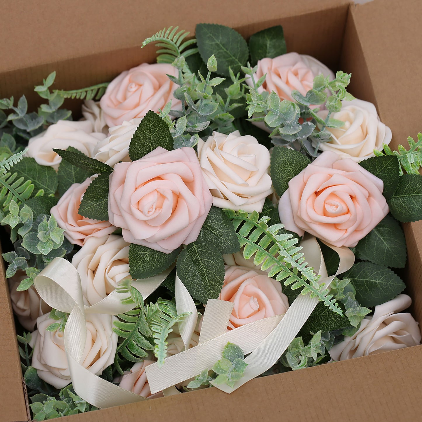 Faneya 12pcs Pink Cream Floral Wedding Flower Artificial Flowers