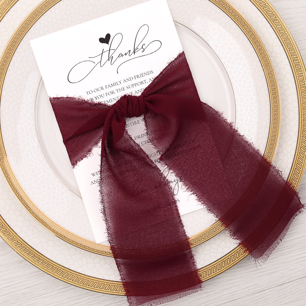 Thank You Place Setting Cards With Burgundy Chiffon Ribbon - DorisHome