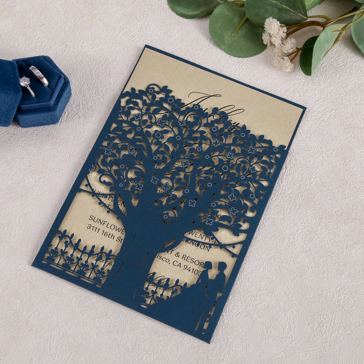 Laser Cut Wedding Invitations with Envelopes Navy Blue, Kraft Paper Invitation Cards for Wedding, Invitations with Envelopes