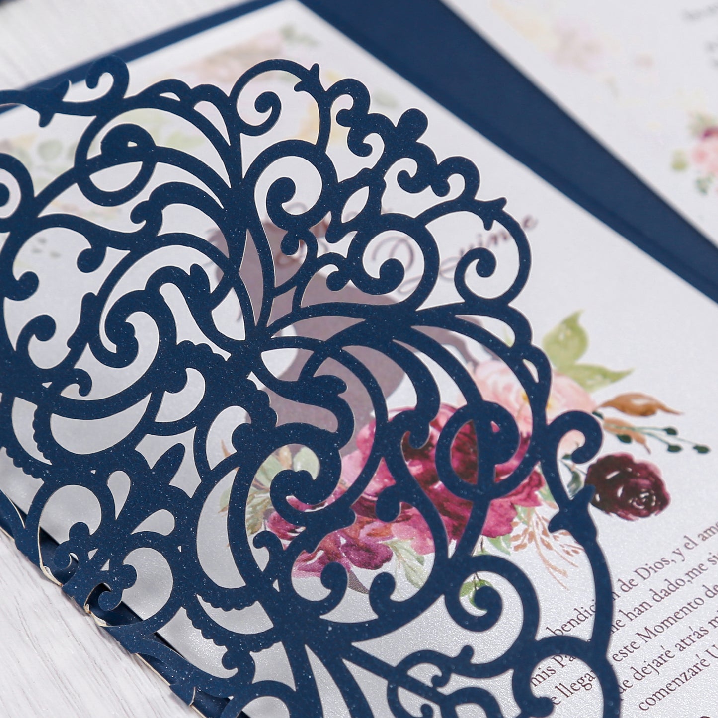 4.7 x7 inch Blue Laser Cut Hollow Rose Quinceanera Invitations Cards with Envelopes for Birthday Sweet 16