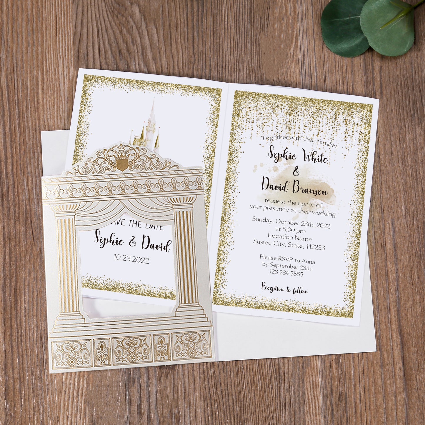 Gold Vintage Laser cut Wedding Invitation