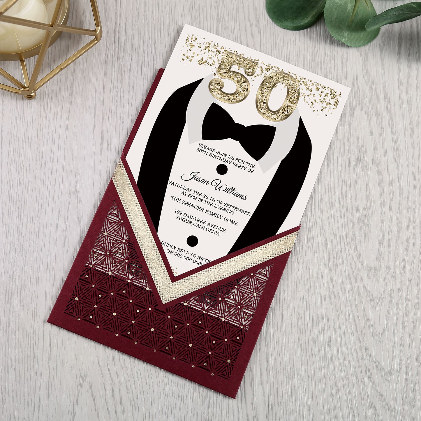 Burgundy Floral Laser cut invitation cards for Wedding, Anniversary, Quinceanera, Birthday