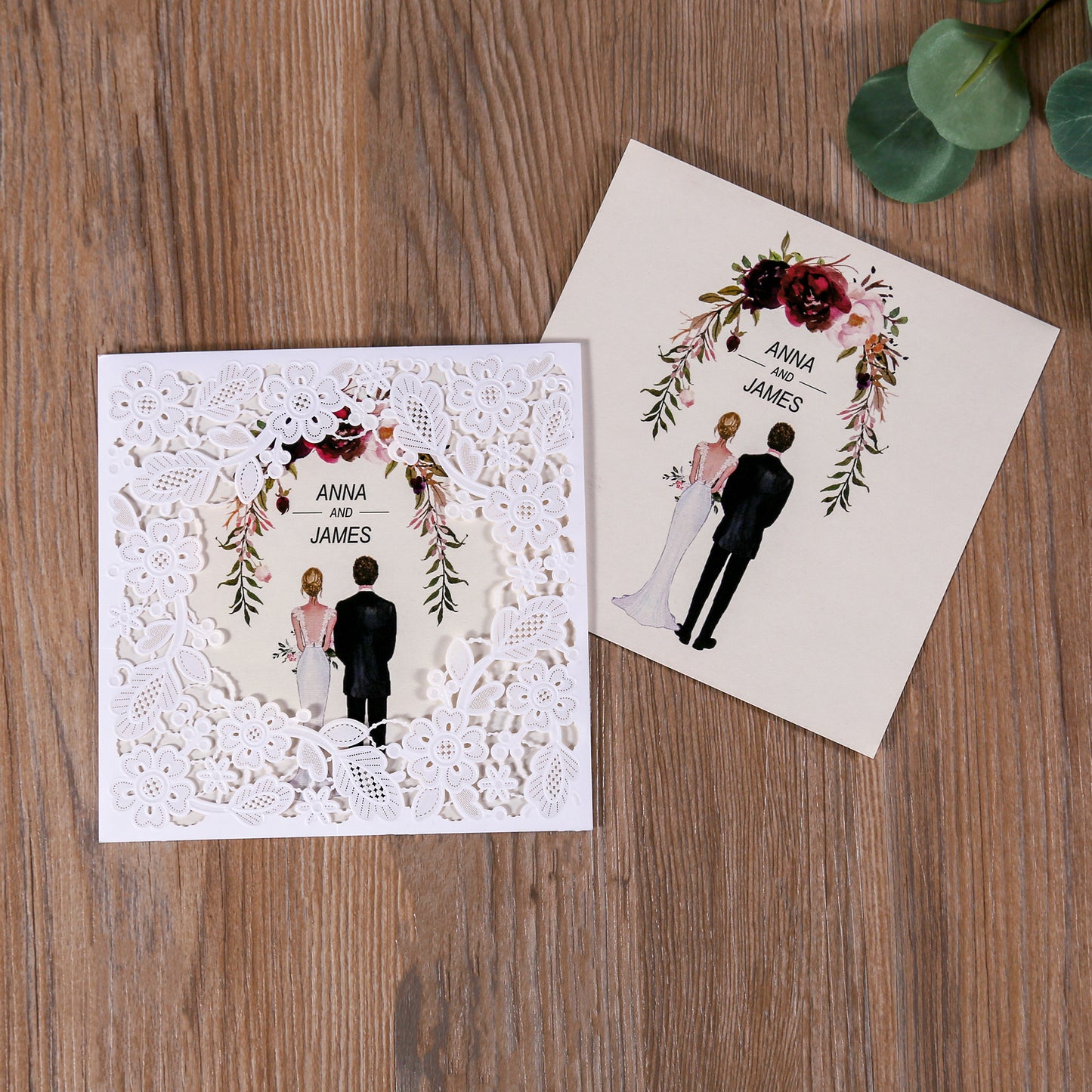 Ivory Square Hollow Flora Wedding Invitation