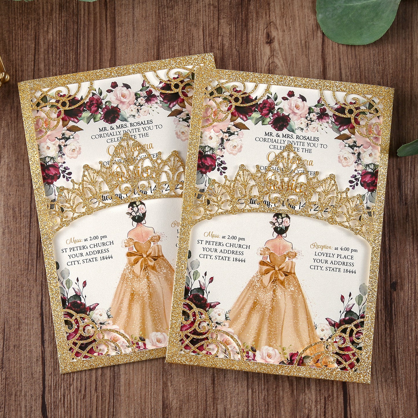Gold Glitter Wedding Invitations Greeting Cards For Quinceanera - DorisHome