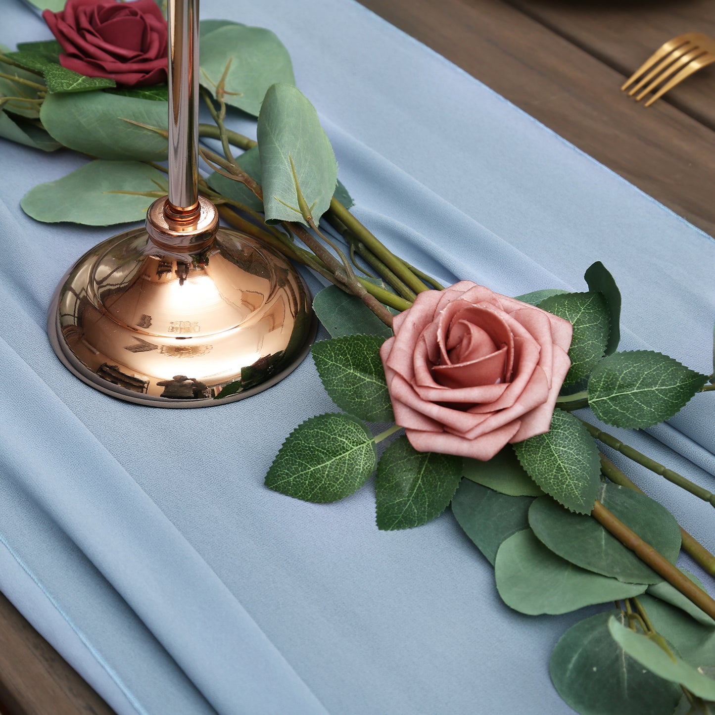Doris Home 1pc 27x120inches 10ft Dusty Blue Chiffon Table Runner Tulle Extra Long Sheer Decoration With Ivory Ribbon For Romantic Wedding Reception Bridal Baby Shower Holiday Party - DorisHome