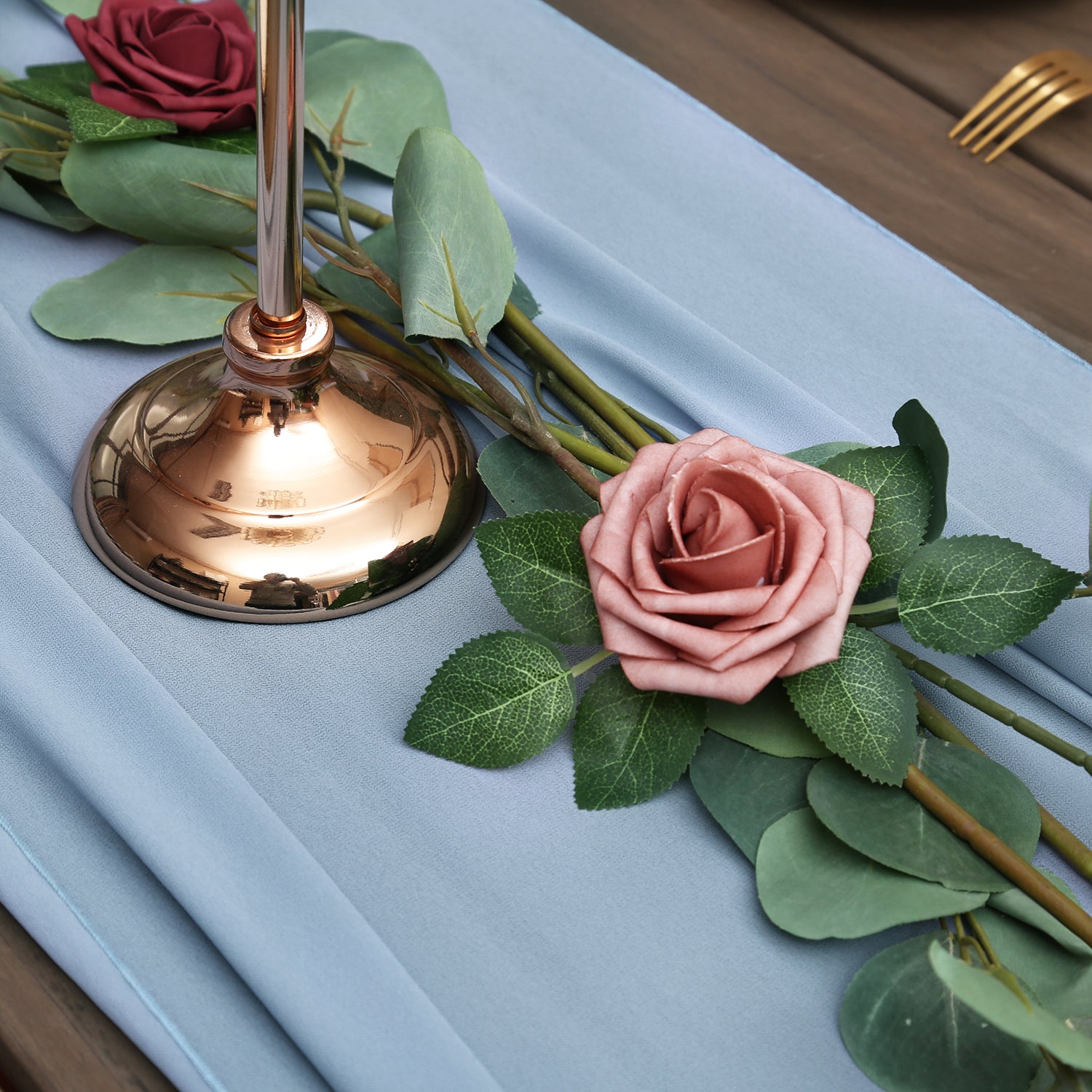 Doris Home 1pc 27x120inches 10ft Dusty Blue Chiffon Table Runner Tulle Extra Long Sheer Decoration With Ivory Ribbon For Romantic Wedding Reception Bridal Baby Shower Holiday Party - DorisHome