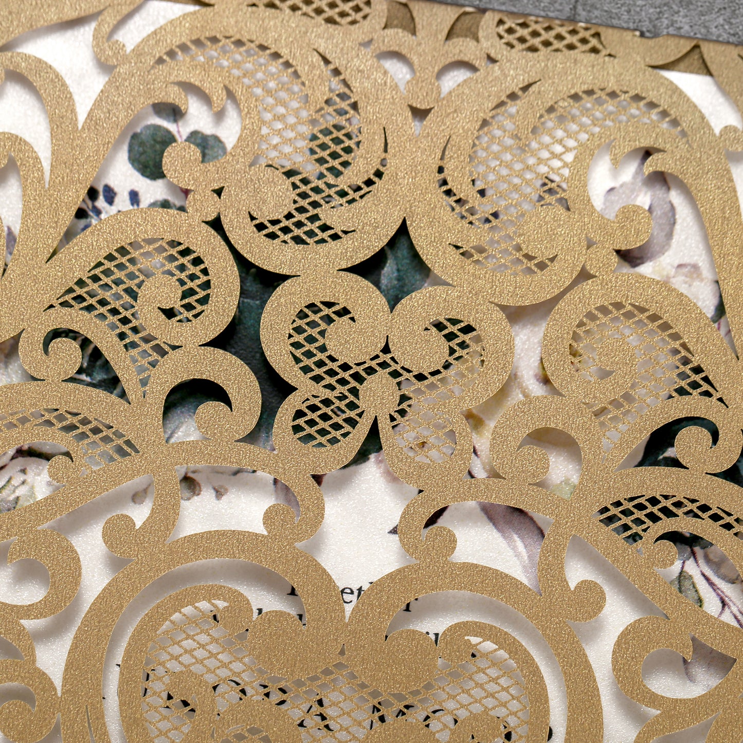Vertical Green Floral Laser cut invitations for Wedding Anniversary