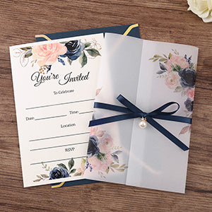 Pocket Navy Wedding Invitations Greeting Cards - DorisHome