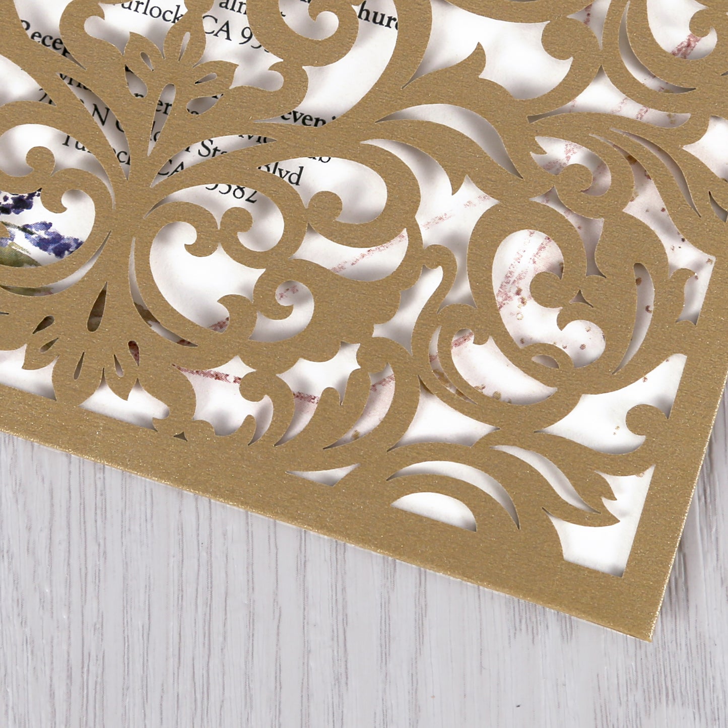 Gold Laser Cut Beige Ribbon Wedding Invitation