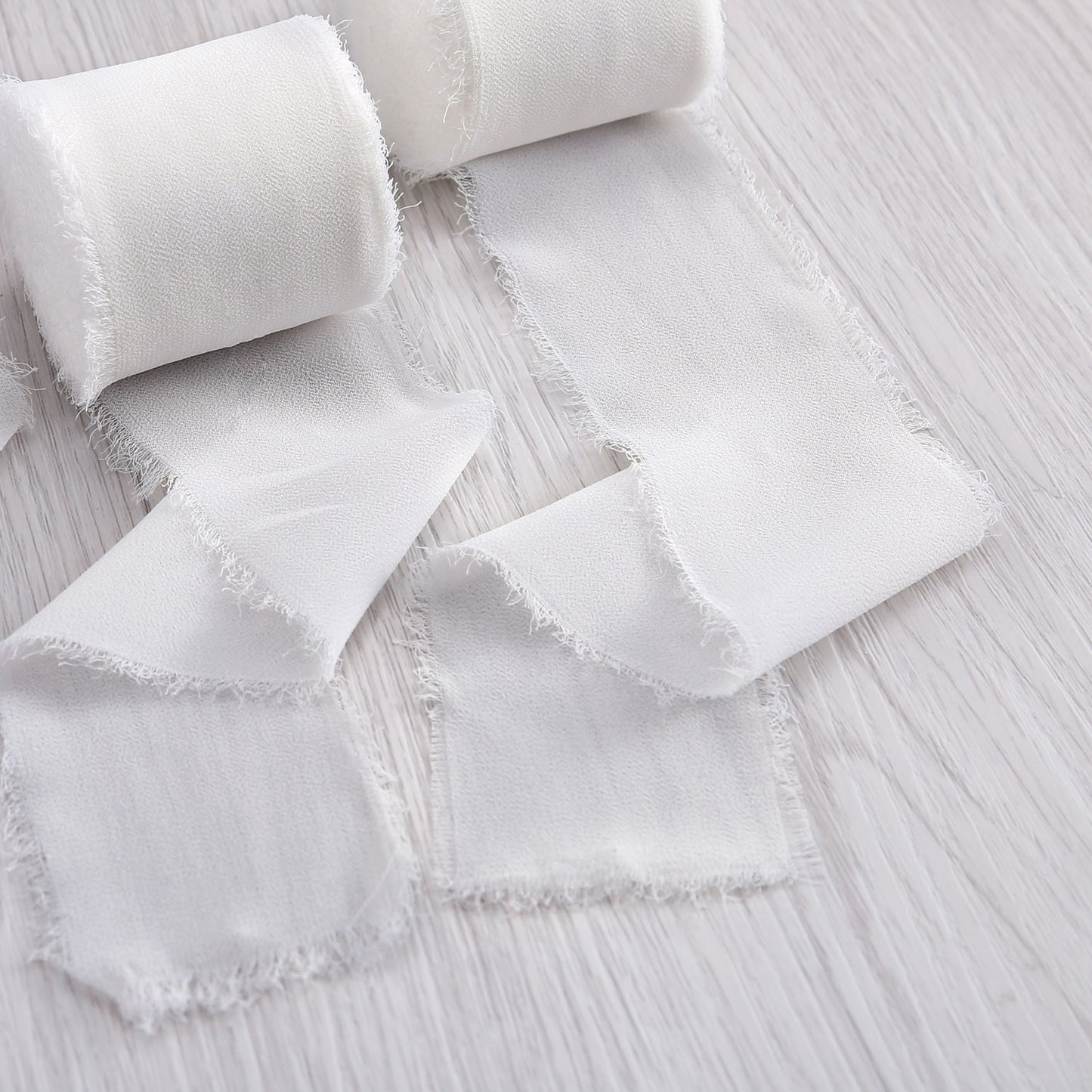 Handmade Fringe Chiffon Silk-Like Ribbon 2" x 7Yd Set of 3 Rolls Ribbons for Wedding Invitations, Bouquets, Gift Wrapping (3 Rolls Ivory)