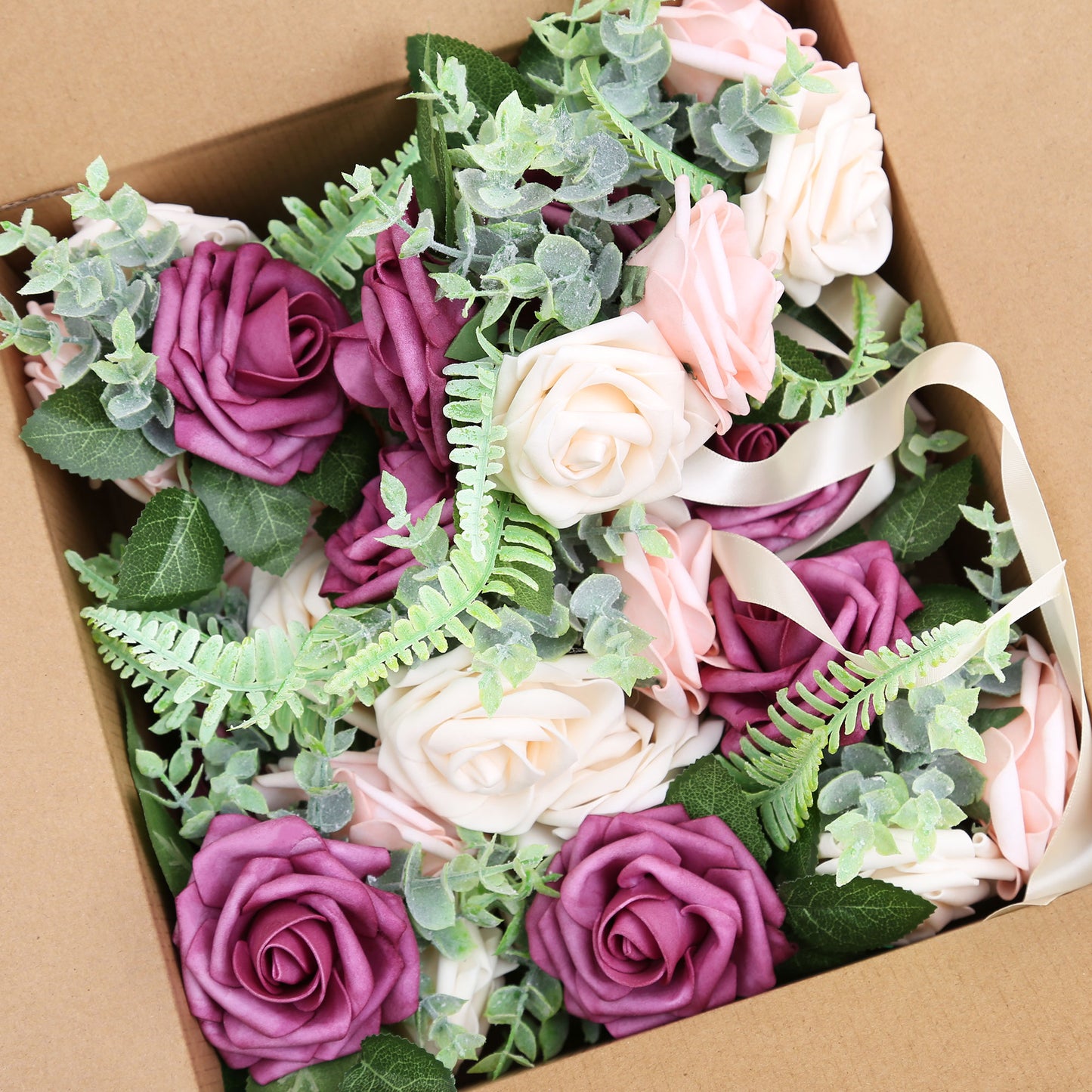 Faneya 12pcs Fuchsia Pink Cream Floral Wedding Flower Artificial Flowers