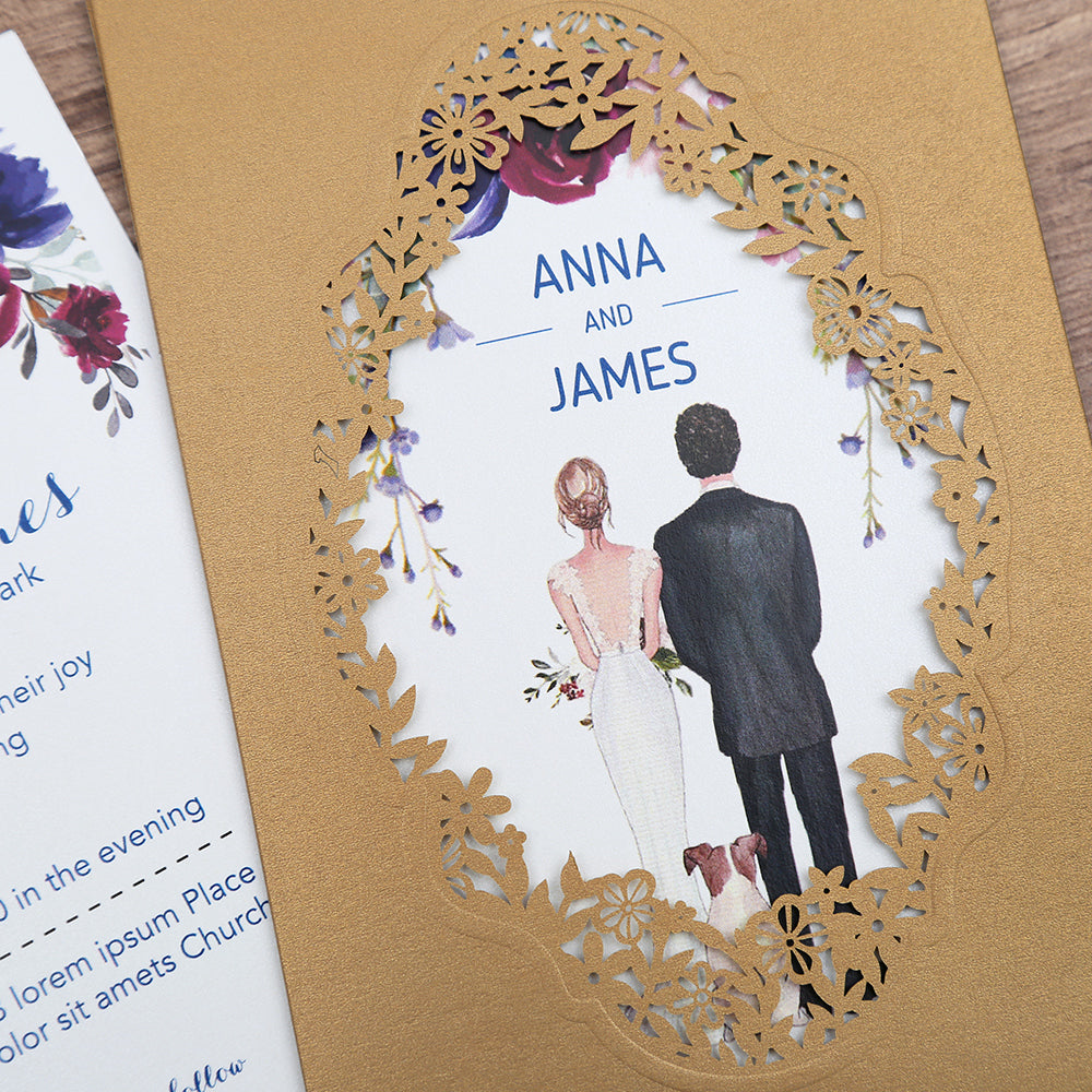 Pocket Gold Wedding Invitations Greeting Cards - DorisHome