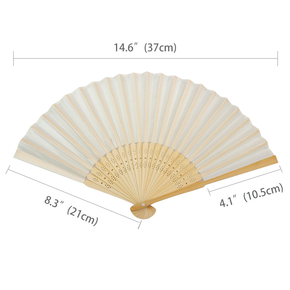 50pcs Satin Silk Folding Hand Held Bamboo Fans with Names for Summer Wedding Favor, Ivory - DorisHome