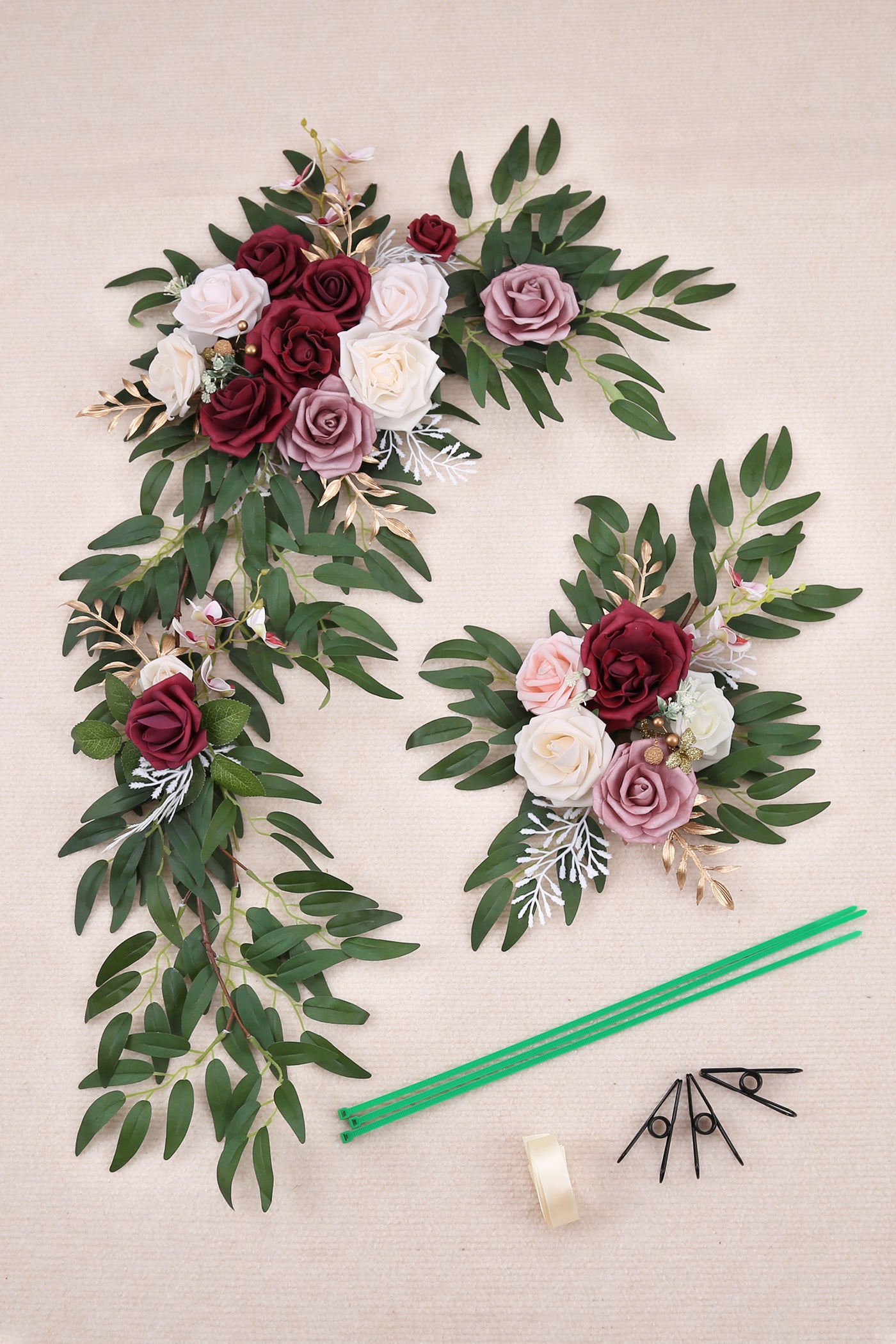 DORIS HOME Artificial Flower Swag Burgundy and Pink for Wedding Ceremony Sign Floral Decoration - Pack of 2