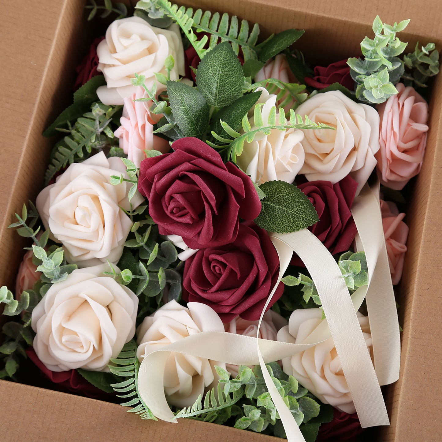 Faneya 12pcs Burgundy Pink Floral Wedding Flower Artificial Flowers