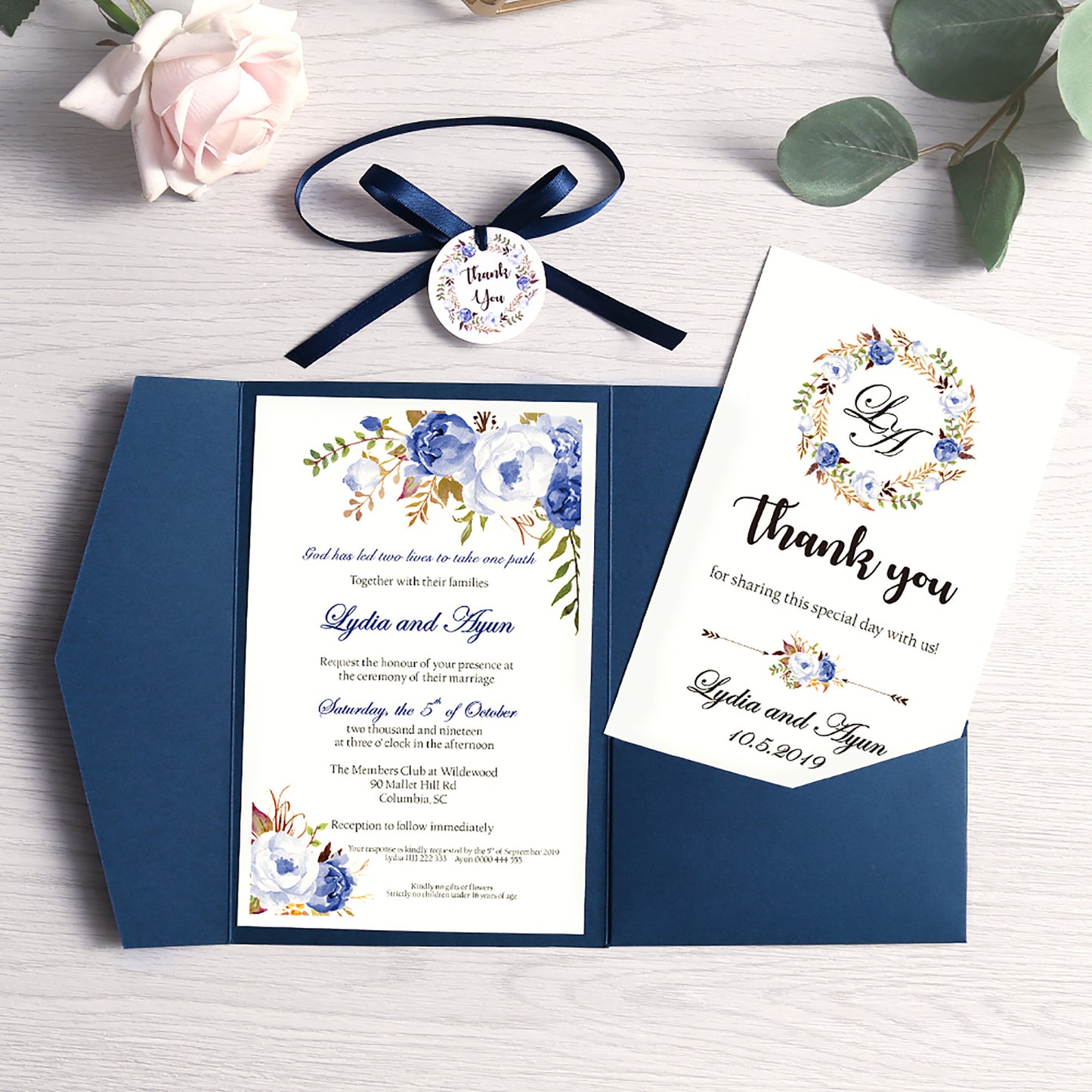 Pocket Blue Wedding Invitations Greeting Cards