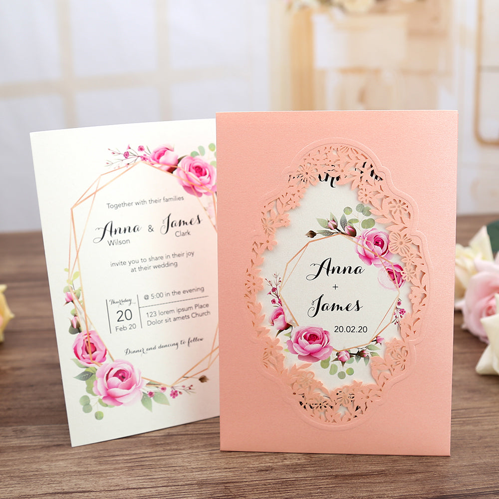Pocket Pink Wedding Invitations Greeting Cards For Wedding - DorisHome