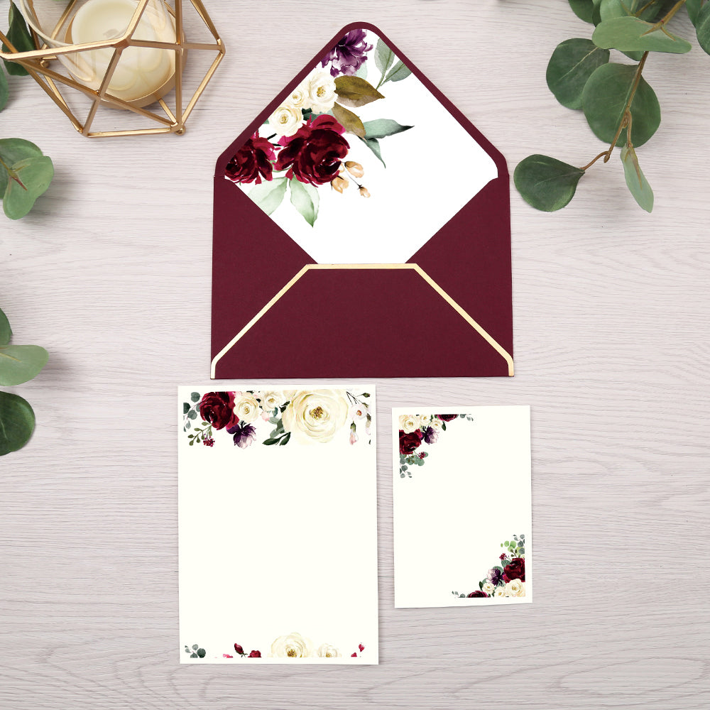 Pocket Burgundy Wedding Invitations Greeting Cards - DorisHome
