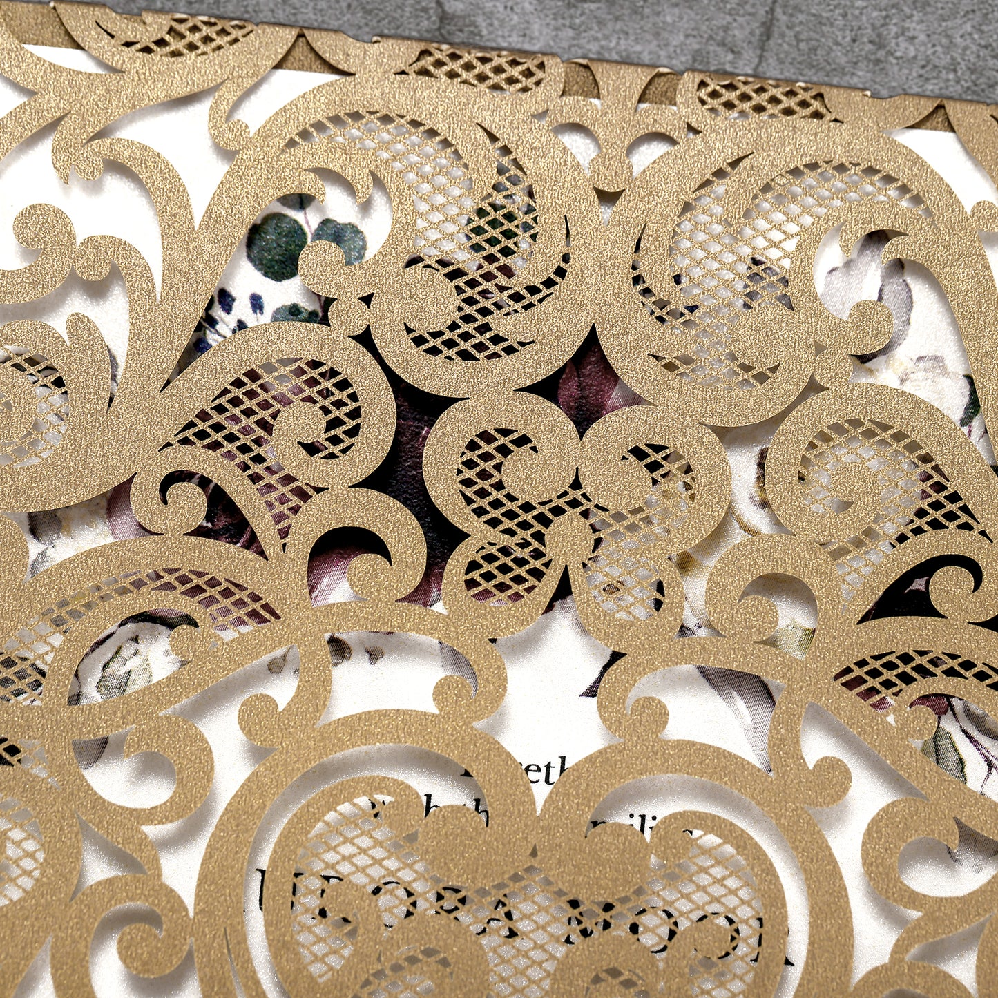 Vertical Burgundy Floral Laser cut invitations for Wedding Anniversary
