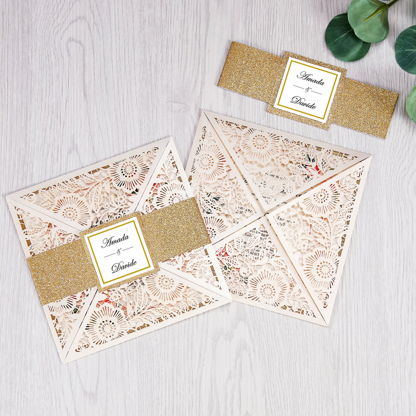 Square Ivory Lase-cut Lace Flower Pattern Wedding Invitations